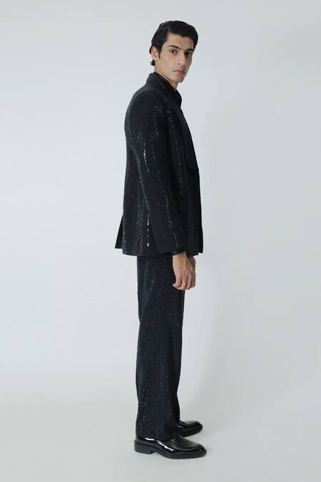 Shop_Chhaya Mehrotra_Black Silk, Crepe Rhinestones Embellished Pant _Online_at_Aza_Fashions