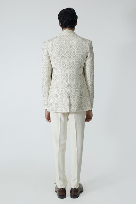 Chhaya Mehrotra Rhinestone Embellished Ivory Jacket Pant Set 