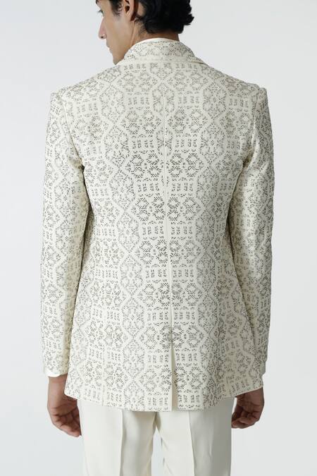 Shop_Chhaya Mehrotra_Ivory Silk Rhinestones Embellished Jacket _Online_at_Aza_Fashions