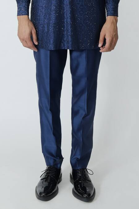 Chhaya Mehrotra Blue Chanderi Rhinestones Navy Geometric Embellished Kurta Set Online at Aza Fashions Chhaya Mehrotra_Blue Chanderi Rhinestones Navy Geometric Embellished Kurta Set _Online_at_Aza_Fashions