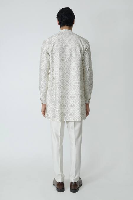 Shop Chhaya Mehrotra Ivory Chanderi Rhinestones Geometric Embellished Kurta Set at Aza Fashions Shop_Chhaya Mehrotra_Ivory Chanderi Rhinestones Geometric Embellished Kurta Set _at_Aza_Fashions