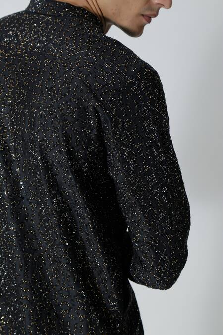 Chhaya Mehrotra_Black Chanderi Rhinestones Geometric Embellished Kurta Set _Online_at_Aza_Fashions