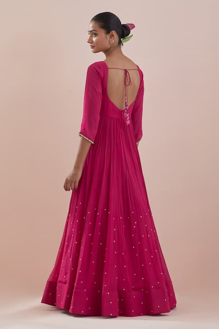 Shop Ikshita Choudhary Pink Chanderi, Organza, Cotton Sequins, Border Embroidered Anarkali With Dupatta at Aza Fashions Shop_Ikshita Choudhary_Pink Chanderi, Organza, Cotton Sequins, Border Embroidered Anarkali With Dupatta _at_Aza_Fashions