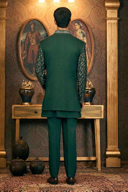 Tajiri Floral Embroidered Bandhgala Pant Set 