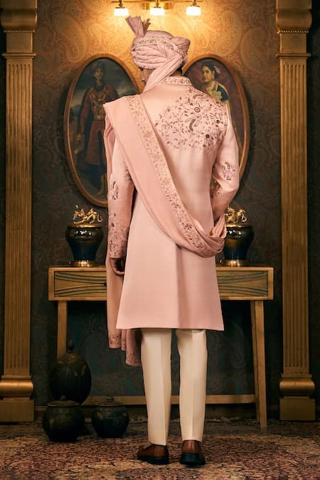 Tajiri Floral Embroidered Pink Sherwani Set 