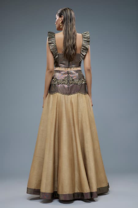 Shop Rocky Star Yellow Polyurethane Embroidery Square Neck Bloom Patch Lehenga Set at Aza Fashions Shop_Rocky Star_Yellow Polyurethane Embroidery Square Neck Bloom Patch Lehenga Set _at_Aza_Fashions