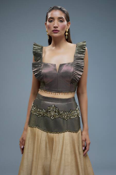 Buy Rocky Star Yellow Polyurethane Embroidery Square Neck Bloom Patch Lehenga Set Online at Aza Fashions Buy_Rocky Star_Yellow Polyurethane Embroidery Square Neck Bloom Patch Lehenga Set _Online_at_Aza_Fashions