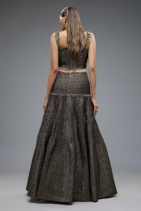 Shop Rocky Star Black Polyester, Polyurethane Crystals Square Tassel Embellished Lehenga Set at Aza Fashions Shop_Rocky Star_Black Polyester, Polyurethane Crystals Square Tassel Embellished Lehenga Set _at_Aza_Fashions