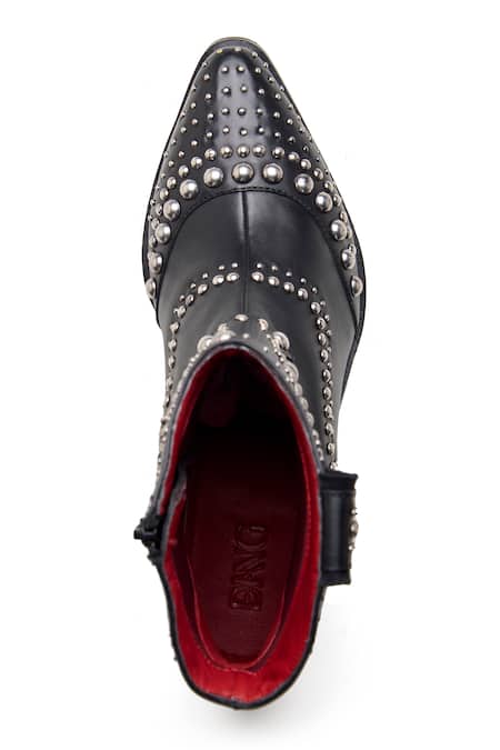 Buy_Dang Shoes_Black Embellished Stud Tapered Toe Boots _Online_at_Aza_Fashions