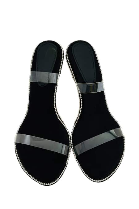 Shop Preet Kaur Black Crystals Onyx Hand Embroidered Wedges at Aza Fashions Shop_Preet Kaur_Black Crystals Onyx Hand Embroidered Wedges _at_Aza_Fashions