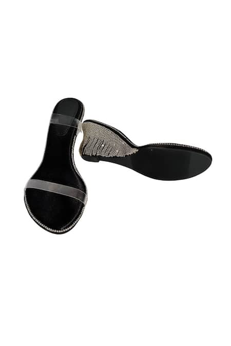 Preet Kaur Black Crystals Onyx Hand Embroidered Wedges Online at Aza Fashions Preet Kaur_Black Crystals Onyx Hand Embroidered Wedges _Online_at_Aza_Fashions
