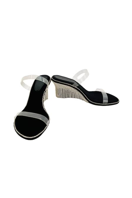 Shop Preet Kaur Black Crystals Onyx Hand Embroidered Wedges Online at Aza Fashions Shop_Preet Kaur_Black Crystals Onyx Hand Embroidered Wedges _Online_at_Aza_Fashions