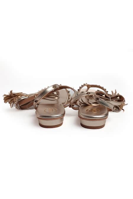 Buy Preet Kaur Gold Stone Embellished Tie-up Flats Online at Aza Fashions Buy_Preet Kaur_Gold Stone Embellished Tie-up Flats _Online_at_Aza_Fashions