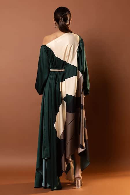 Vedika M Black & Green Abstract Print Maxi Dress 