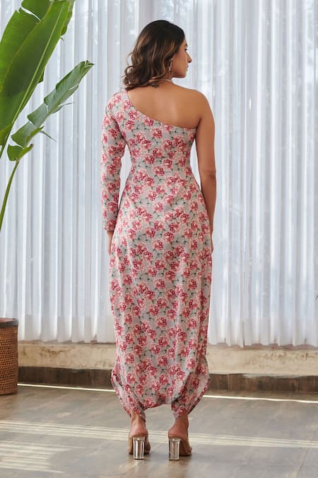 Pasha India X AZA Floral One Shoulder Dhoti Jumpsuit 