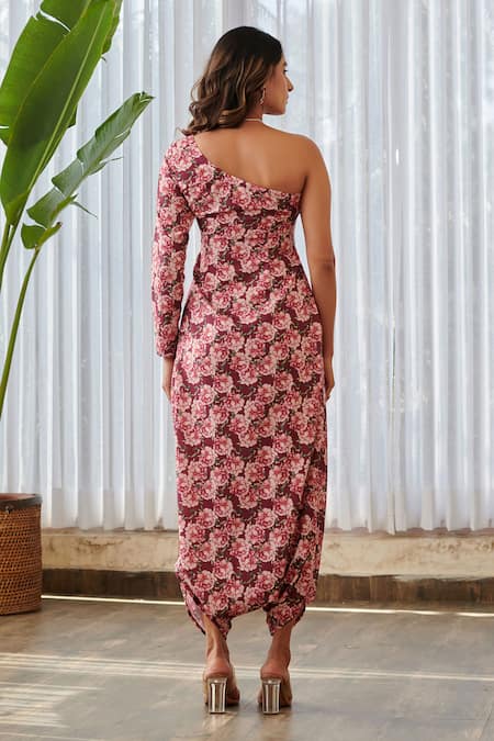 Pasha India X AZA Burgundy Floral Dhoti Jumpsuit 