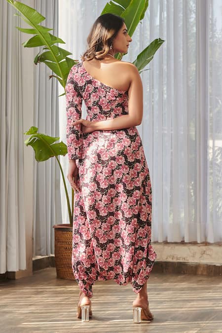 Pasha India X AZA Floral Dhoti Style One Shoulder Jumpsuit 