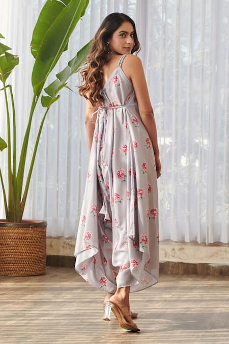 Pasha India X AZA Floral Print Draped Palazzo Jumpsuit 