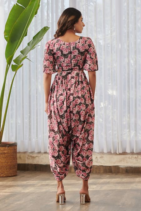 Pasha India X AZA Floral Cut-Out Dhoti Jumpsuit 
