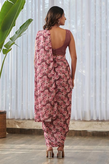 Pasha India X AZA Floral Embellished Pre-Draped Dhoti Saree 