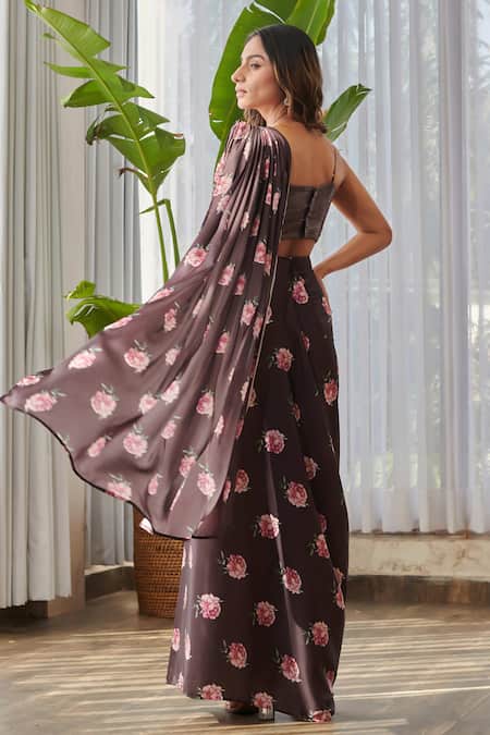 Pasha India X AZA Floral Print Pre-Draped Pant Saree Set 