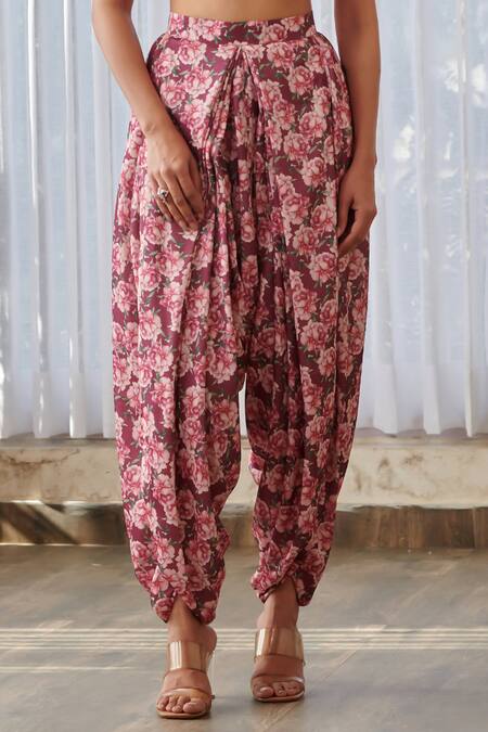 Shop_Pasha India X AZA_Burgundy Silk, Satin Sequins, Embroidery Scoop Neck Embellished Dhoti Set 