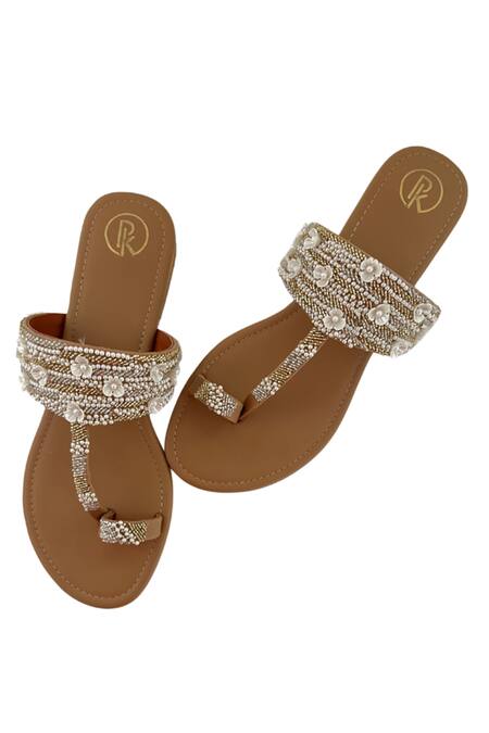 Buy_Preet Kaur_Brown Blooming Hand Embroidered Kolhapuri Flats _Online_at_Aza_Fashions