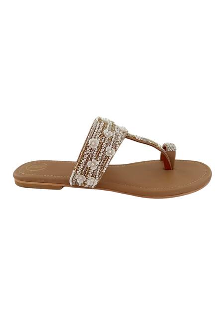 Shop_Preet Kaur_Brown Blooming Hand Embroidered Kolhapuri Flats _Online_at_Aza_Fashions
