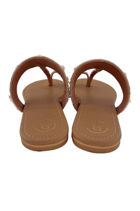 Preet Kaur_Brown Blooming Hand Embroidered Kolhapuri Flats _at_Aza_Fashions