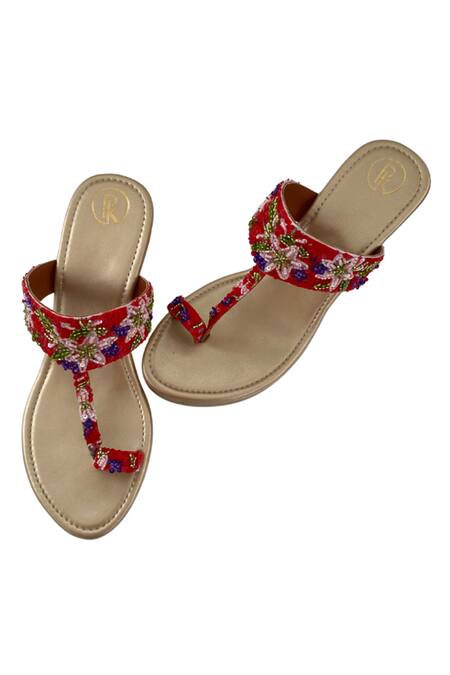 Preet Kaur Red Embroidery Lily Wedges Online at Aza Fashions Preet Kaur_Red Embroidery Lily Wedges _Online_at_Aza_Fashions