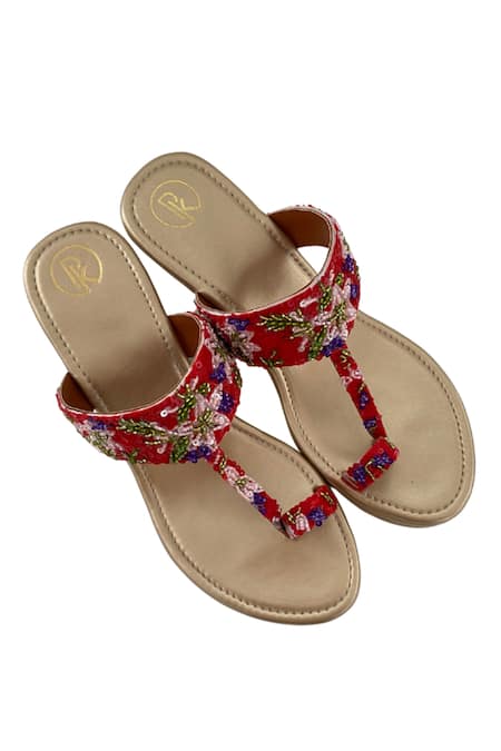 Buy Preet Kaur Red Embroidery Lily Wedges Online at Aza Fashions Buy_Preet Kaur_Red Embroidery Lily Wedges _Online_at_Aza_Fashions