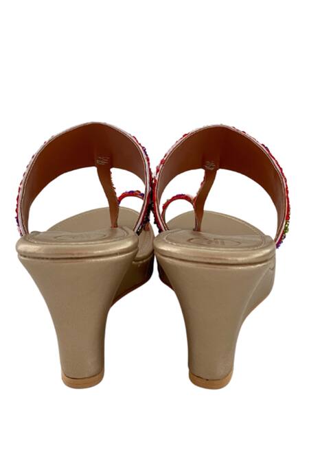 Preet Kaur Red Embroidery Lily Wedges at Aza Fashions Preet Kaur_Red Embroidery Lily Wedges _at_Aza_Fashions