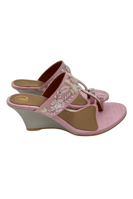 Shop_Preet Kaur_Pink Embroidery, Beads Rose Wedges _Online_at_Aza_Fashions