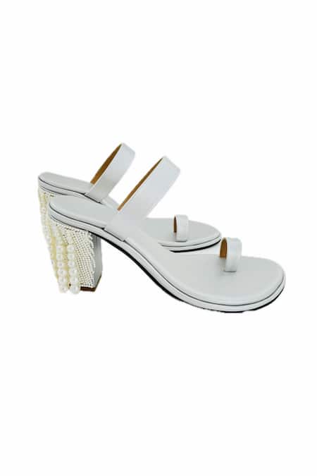 Shop Preet Kaur Silver Pearls Aria Hand Embroidered Block Heels at Aza Fashions Shop_Preet Kaur_Silver Pearls Aria Hand Embroidered Block Heels _at_Aza_Fashions