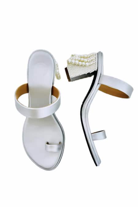 Buy Preet Kaur Silver Pearls Aria Hand Embroidered Block Heels Online at Aza Fashions Buy_Preet Kaur_Silver Pearls Aria Hand Embroidered Block Heels _Online_at_Aza_Fashions