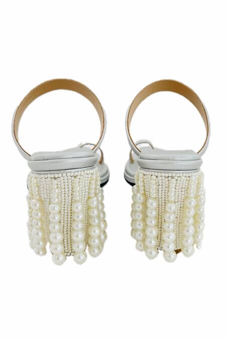 Shop Preet Kaur Silver Pearls Aria Hand Embroidered Block Heels Online at Aza Fashions Shop_Preet Kaur_Silver Pearls Aria Hand Embroidered Block Heels _Online_at_Aza_Fashions