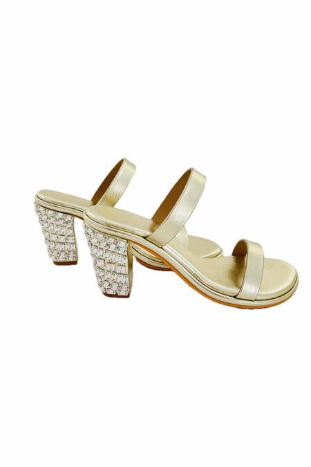 Buy Preet Kaur Gold Crystals Aurum Embroidered Block Heels Online at Aza Fashions Buy_Preet Kaur_Gold Crystals Aurum Embroidered Block Heels _Online_at_Aza_Fashions