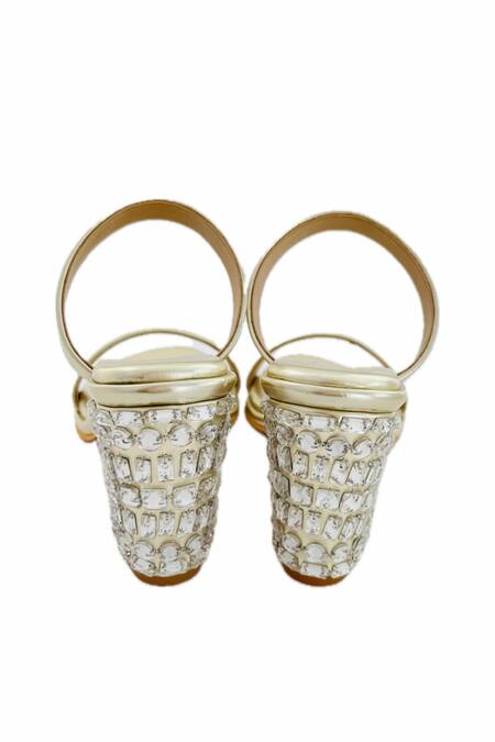 Preet Kaur Gold Crystals Aurum Embroidered Block Heels at Aza Fashions Preet Kaur_Gold Crystals Aurum Embroidered Block Heels _at_Aza_Fashions