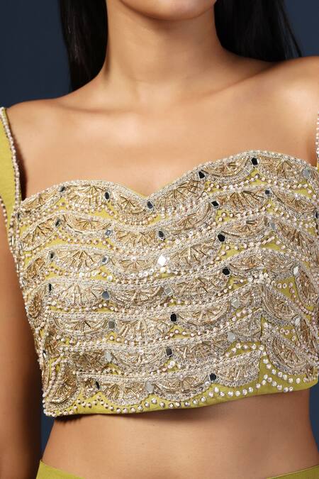 Two Sisters By Gyans_Green Georgette Sequins, Cut Embroidered Waistband Pre-draped Saree Pant Set _at_Aza_Fashions