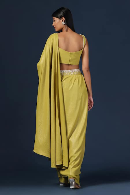 Two Sisters By Gyans Embroidered Waistband Pre-Draped Saree Pant Set 