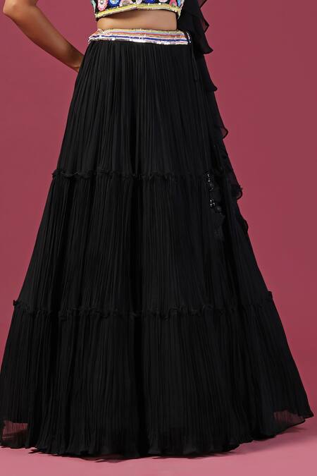 Two Sisters By Gyans Black Georgette Sequins Halter Neck Cut-out Back Tiered Lehenga Set Online at Aza Fashions Two Sisters By Gyans_Black Georgette Sequins Halter Neck Cut-out Back Tiered Lehenga Set _Online_at_Aza_Fashions