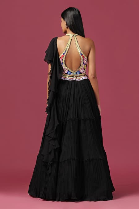 Two Sisters By Gyans Cut-out Back Tiered Lehenga Set 