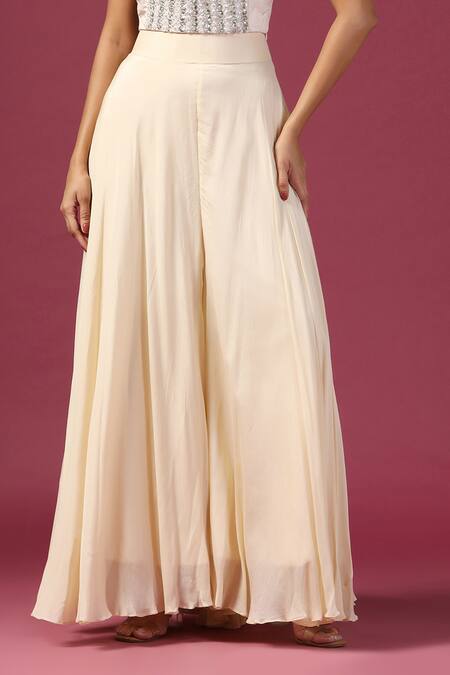 Two Sisters By Gyans_Ivory Georgette Sequins, Zari Round Neck Embroidered Cape Sharara Set _Online_at_Aza_Fashions