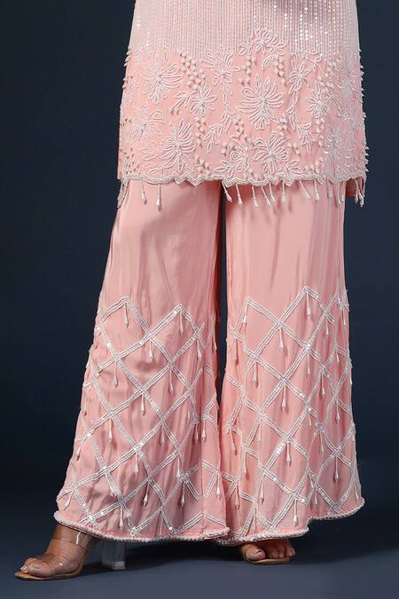 Two Sisters By Gyans_Pink Crepe, Organza Sequins, Pearls, Floral Embroidered Kurta Set With Dupatta _Online_at_Aza_Fashions