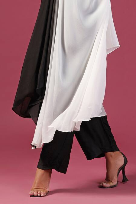 Buy_Two Sisters By Gyans_Black Georgette Sequins, Beads V-neck And White Embroidered Kaftan Set _Online_at_Aza_Fashions