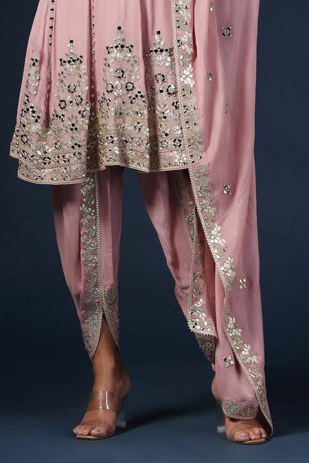 Two Sisters By Gyans_Purple Georgette Zari, Mirrors V-neck Embroidered Lilac Anarkali Set _Online_at_Aza_Fashions