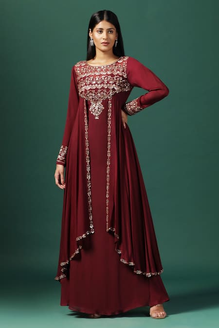 Two Sisters By Gyans Sequin Embroidered Draped Gown 