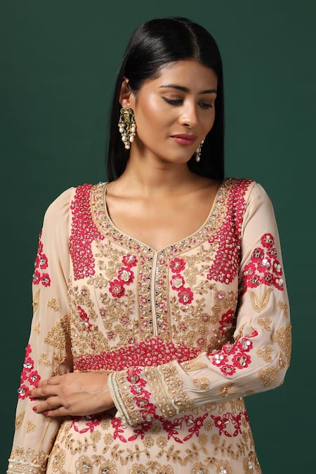 Buy Two Sisters By Gyans Beige Net, Georgette Sequins, Pearls Rose Garden Embroidered Anarkali Set Online at Aza Fashions Buy_Two Sisters By Gyans_Beige Net, Georgette Sequins, Pearls Rose Garden Embroidered Anarkali Set _Online_at_Aza_Fashions