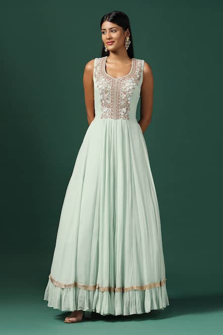 Two Sisters By Gyans Green Net, Georgette Sequins, Stones, Zari Midnight Blue Cape With Sea Anarkali Online at Aza Fashions Two Sisters By Gyans_Green Net, Georgette Sequins, Stones, Zari Midnight Blue Cape With Sea Anarkali _Online_at_Aza_Fashions