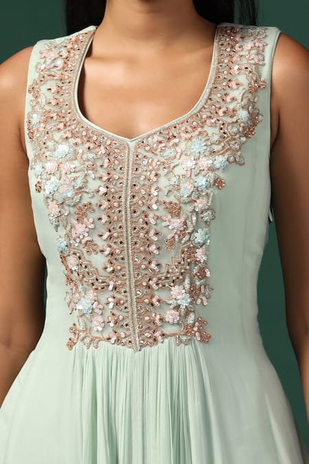 Buy Two Sisters By Gyans Green Net, Georgette Sequins, Stones, Zari Midnight Blue Cape With Sea Anarkali Online at Aza Fashions Buy_Two Sisters By Gyans_Green Net, Georgette Sequins, Stones, Zari Midnight Blue Cape With Sea Anarkali _Online_at_Aza_Fashions